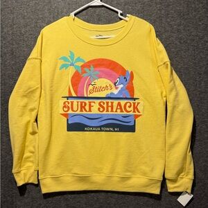 LILO & Stitch Disney Crewneck Sweatshirt Womens M yellow Surf Shack fleece lined